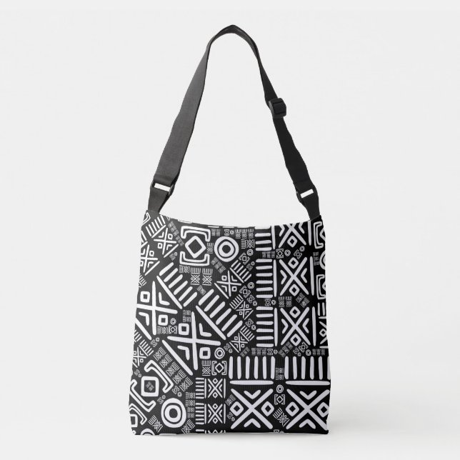 Ethnic African Pattern- Black and White #6 Crossbody Bag (Front)