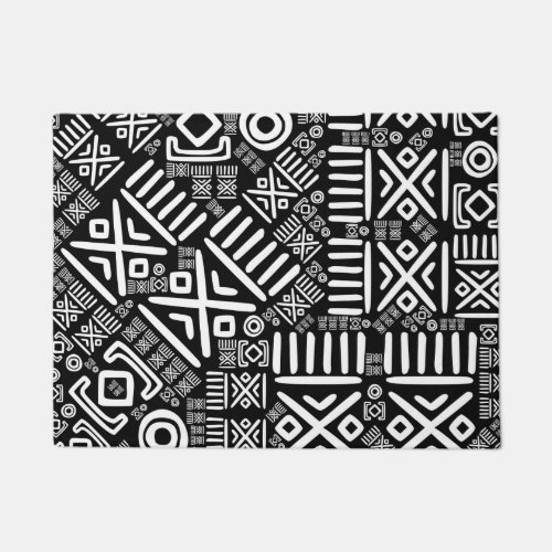 Ethnic African Pattern_ Black and White 6 Doormat