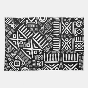 Ethnic African Pattern- Black and White #6 Kitchen Towel