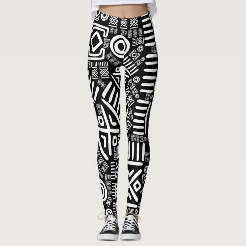 Ethnic African Pattern_ Black and White 6 Leggings