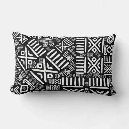 Ethnic African Pattern_ Black and White 6 Lumbar Pillow