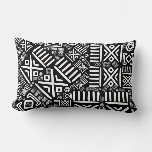 Ethnic African Pattern- Black and White #6 Lumbar Pillow (Front)