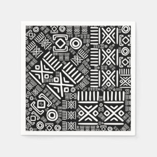 Ethnic African Pattern- Black and White #6 Napkins