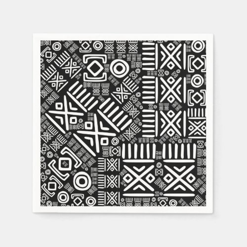 Ethnic African Pattern_ Black and White 6 Napkins