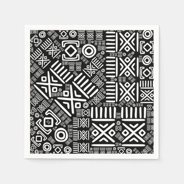 Ethnic African Pattern- Black and White #6 Napkins (Front)