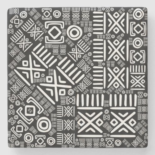 Ethnic African Pattern_ Black and White 6 Stone Coaster