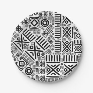 Ethnic African Pattern- Black and White #8 Paper Plates