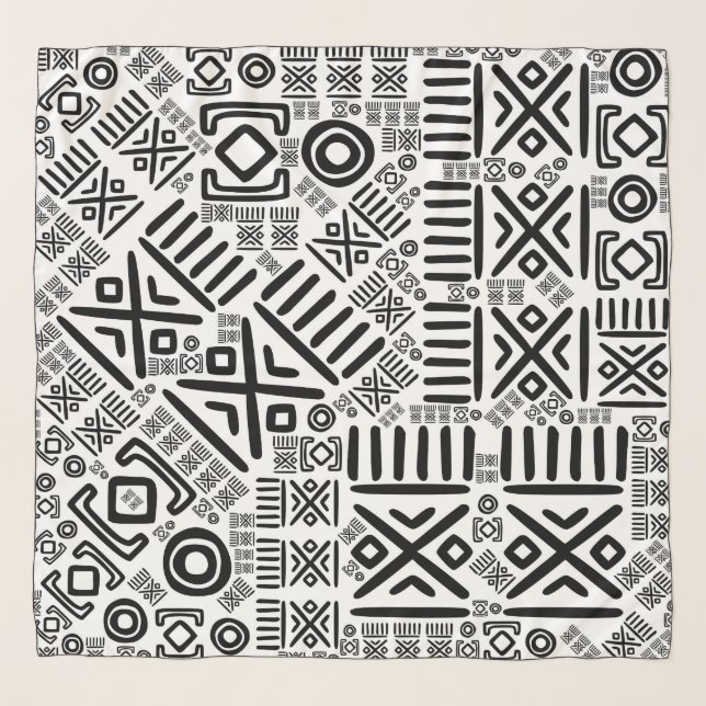 Ethnic African Pattern- Black and White #8 Scarf (Front)