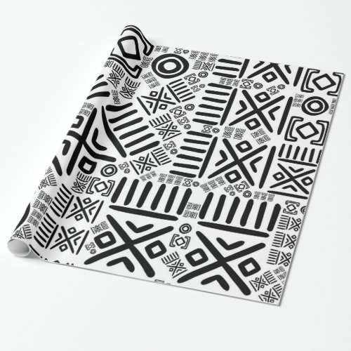 Ethnic African Pattern_ Black and White 8 Wrapping Paper