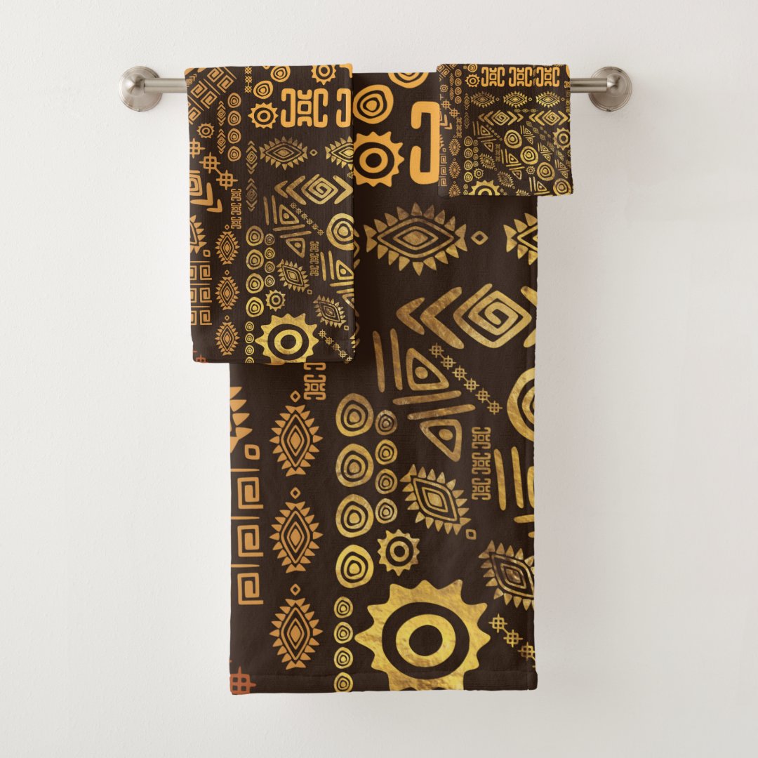 Ethnic African Pattern- browns and golds #10 Bath Towel Set | Zazzle