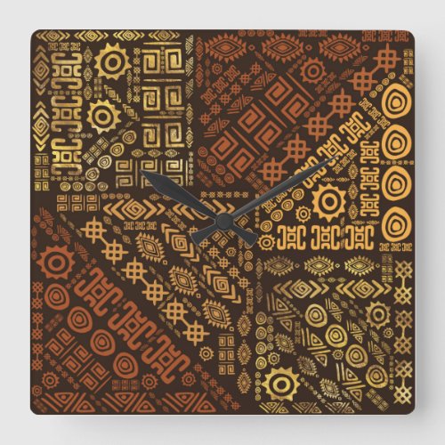 Ethnic African Pattern_ browns and golds 10 Square Wall Clock