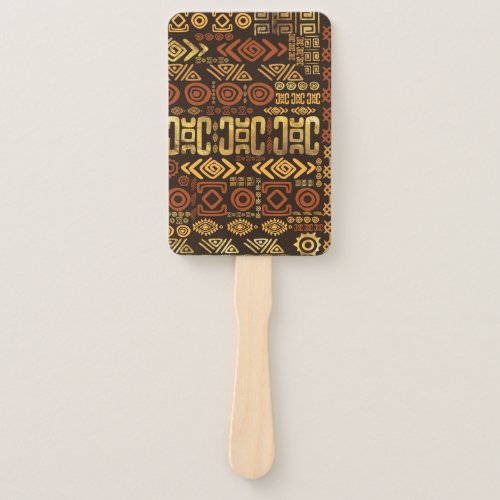 Ethnic African Pattern_ browns and golds 11 Hand Fan
