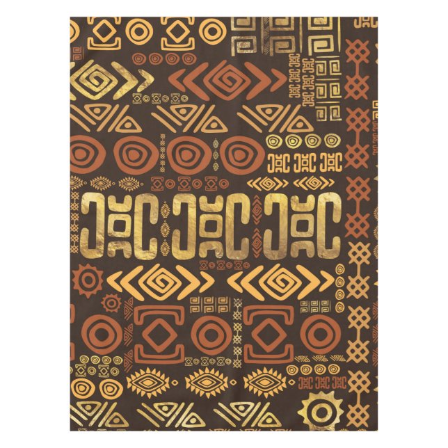 Ethnic African Pattern- browns and golds #11 Tablecloth (Front)