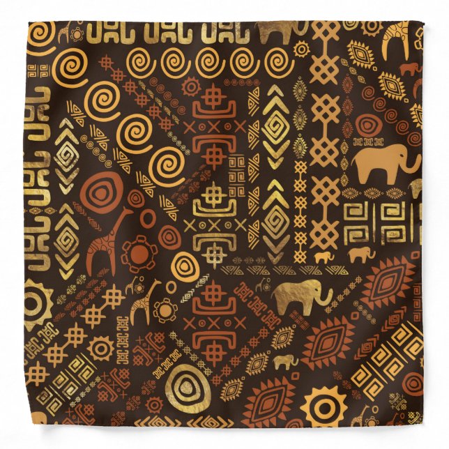 Ethnic African Pattern- browns and golds #12 Bandana (Front)