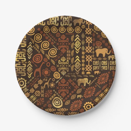 Ethnic African Pattern_ browns and golds 12 Paper Plates