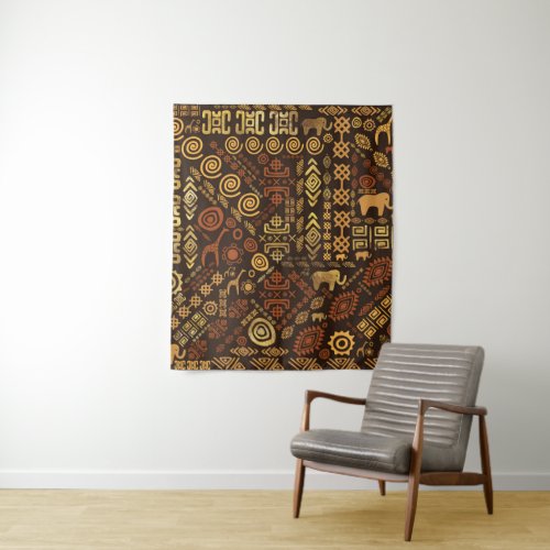 Ethnic African Pattern_ browns and golds 12 Tapestry