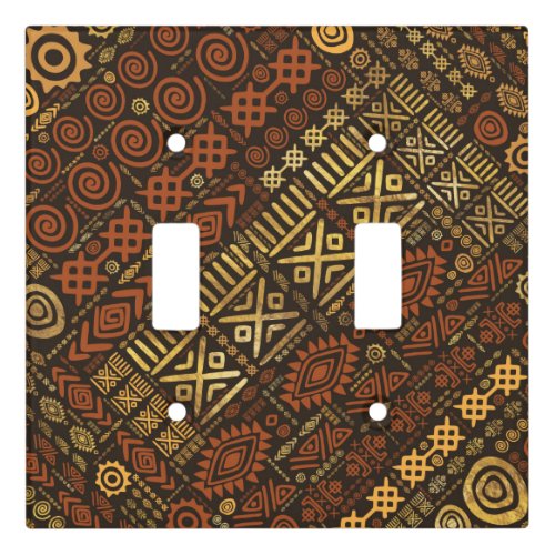 Ethnic African Pattern_ browns and golds 5 Light Switch Cover