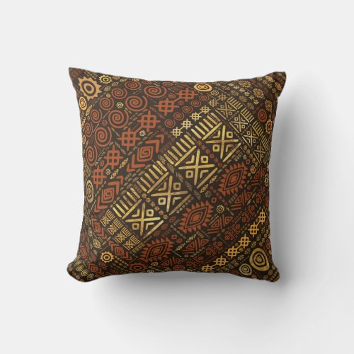 Ethnic African Pattern_ browns and golds 5 Throw Pillow