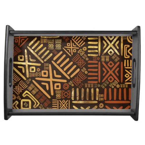 Ethnic African Pattern_ browns and golds 6 Serving Tray