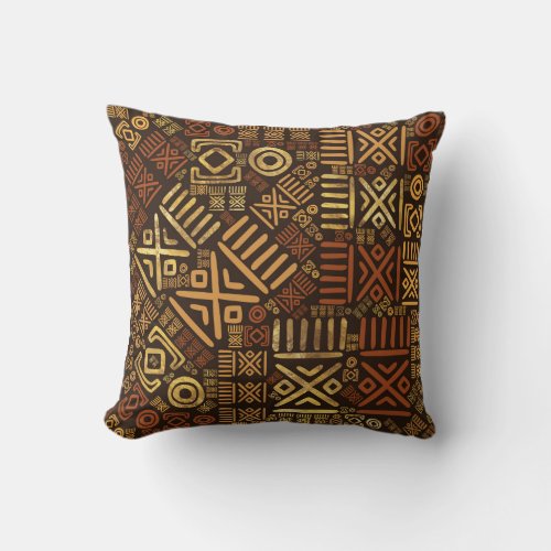 Ethnic African Pattern_ browns and golds 6 Throw Pillow