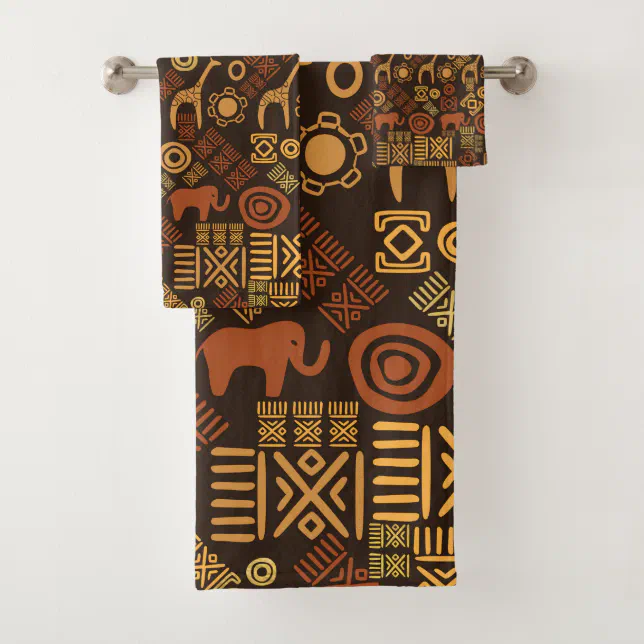 Ethnic African Pattern- browns and golds #7 Bath Towel Set | Zazzle