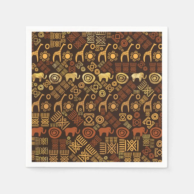 Ethnic African Pattern- browns and golds #7 Napkins (Front)