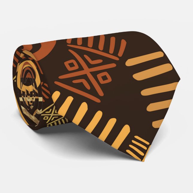 Ethnic African Pattern- browns and golds #7 Neck Tie (Rolled)