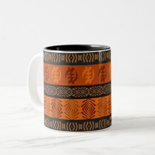 Ethnic African pattern with Adinkra simbols Two-Tone Coffee Mug