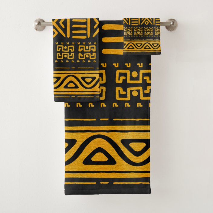 Ethnic African Pattern Yellow and Black Bath Towel Set