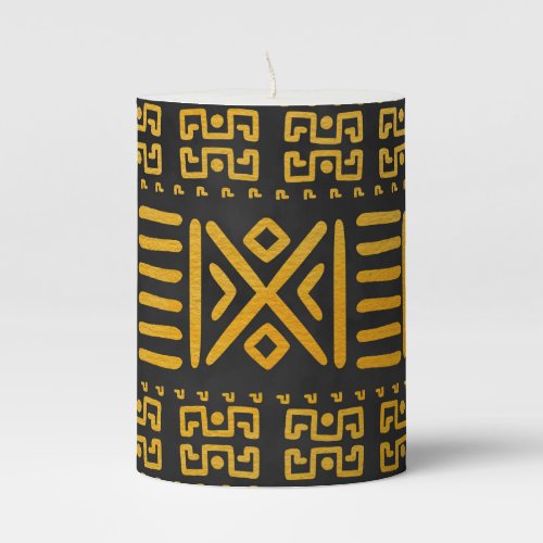 Ethnic African Pattern Yellow and Black Pillar Candle