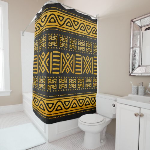 Ethnic African Pattern Yellow and Black Shower Curtain