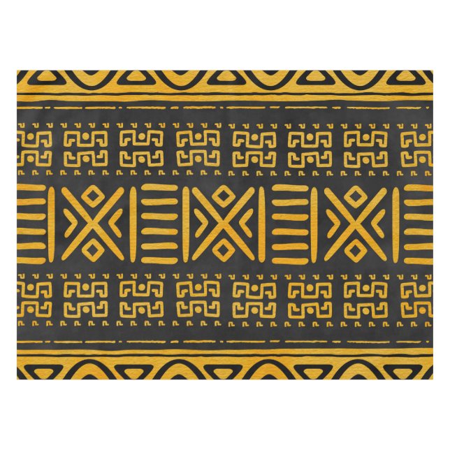 Ethnic African Pattern Yellow and Black Tablecloth (Front (Horizontal))