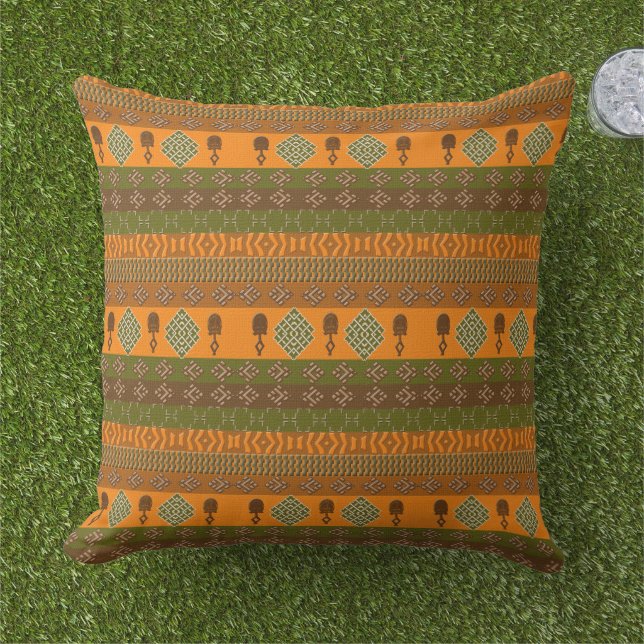 ethnic african striped tribal pattern. outdoor pillow (Grass)