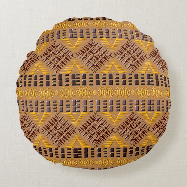 ethnic african tribal geometric pattern lumbar pil round pillow (Front)