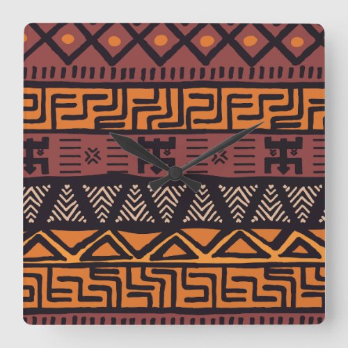 Ethnic African Vibes In Bohemian Style Square Wall Clock