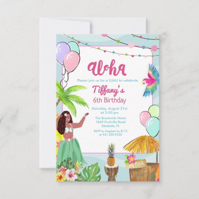Ethnic Aloha Luau Tropical Birthday Invitation (Front)