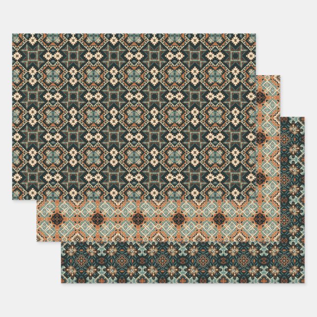 Ethnic American Boho Art Pattern Set 7 Wrapping Paper Sheets (Set)