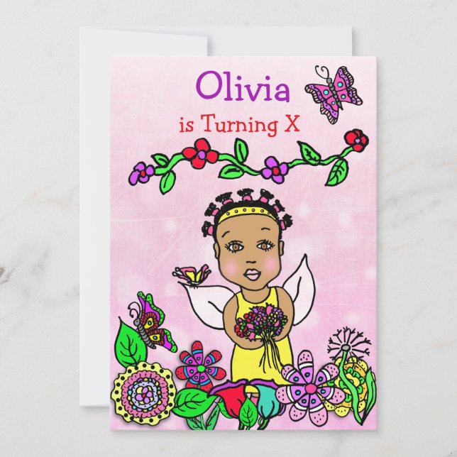 Ethnic American Fairy Birthday Invitation (Front)