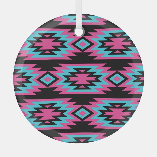 Ethnic American Indian: Aztec Motifs. Glass Ornament (Front)