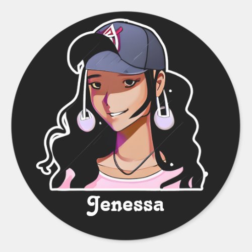 Ethnic Anime Girl  Personalized  Classic Round Sticker