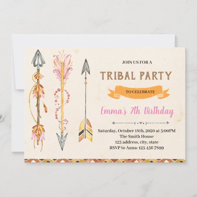Ethnic Arrows tribal birthday Invitation (Front)
