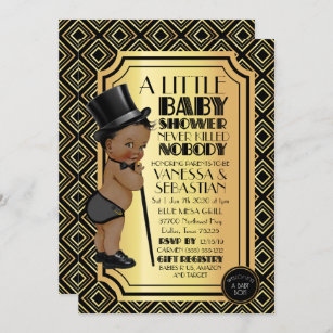 Ethnic Art Deco Vintage Black & Gold 1920s Boy Invitation