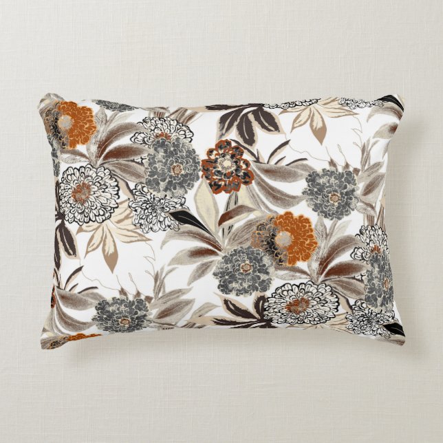 Ethnic art flowers and leaves illustration pattern accent pillow (Front)