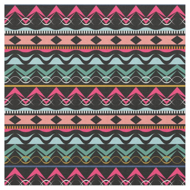 Ethnic Aztec Tribal  Bright Colorful Pattern Fabric (Close Up)