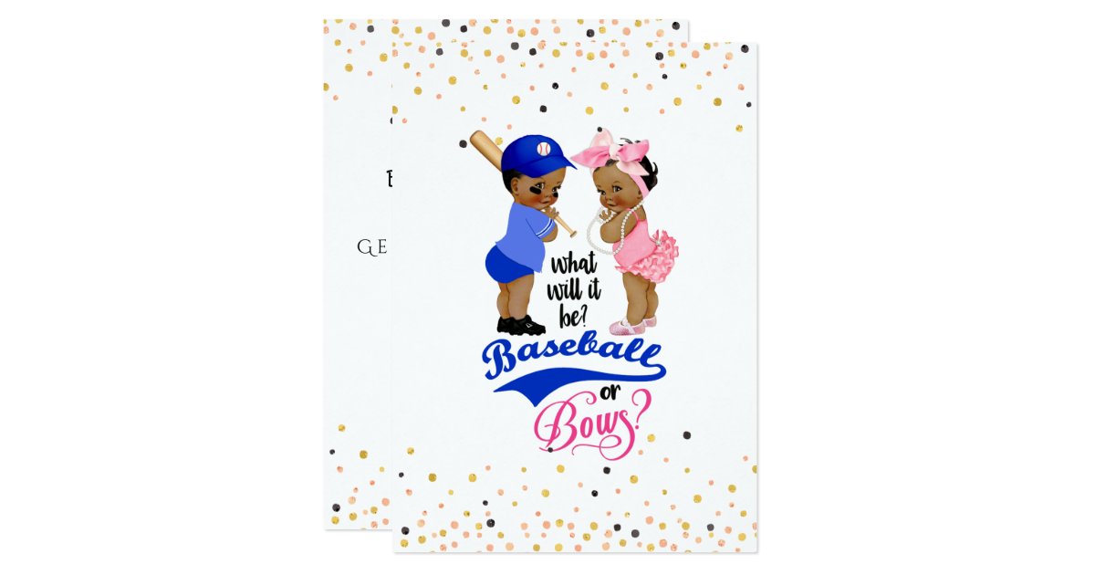 Ethnic Babies Baseball Or Bows Gender Reveal Invitation Zazzle