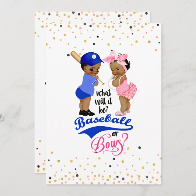 Ethnic Babies Baseball Or Bows Gender Reveal Invitation (Front/Back)