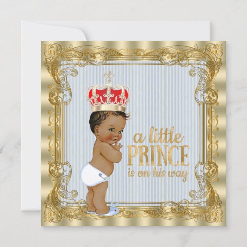 Ethnic Baby Blue Gold Royal Prince Baby Shower Invitation