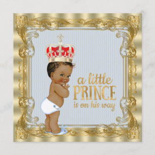 Ethnic Baby Blue Gold Royal Prince Baby Shower Invitation