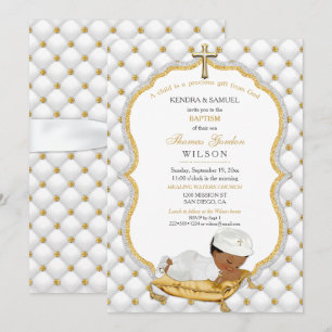 Ethnic Baby Boy Baptism Christening Gold Cross Invitation