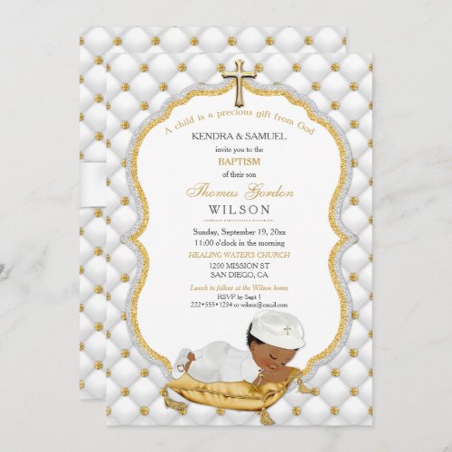 Ethnic Baby Boy Baptism Christening Gold Cross Invitation